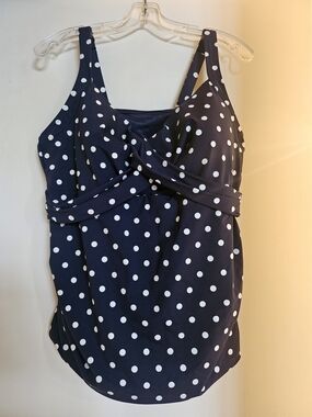 Lands' End Navy and White Polka Dot Tankini Top